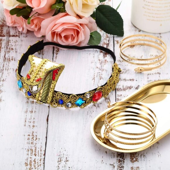 Egyptian Costume Accessories Women Headpiece and Snake Arm Cuffs Gold - Picture 5 of 6